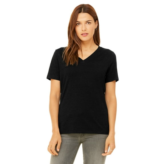 Ladies' Relaxed Jersey V-Neck T-Shirt BLACK HEATHER M