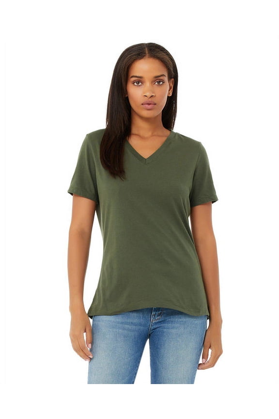 Ladies' Relaxed Jersey V-Neck T-Shirt MILITARY GREEN L
