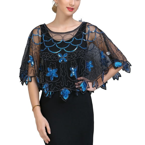 Ladies Retro Beaded Open Front Cover up Wrap Tops Capelets Boleros Shrugs Shawls