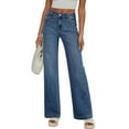 thumbnail image 1 of Ladies' Retro High Waist Straight-Leg Jeans - Classic Denim Pants, Blue Size L, 1 of 6