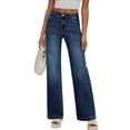 thumbnail image 1 of Ladies' Retro High Waist Straight-Leg Jeans - Classic Denim Pants, Dark Blue Size S, 1 of 5