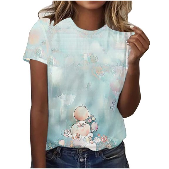 Ladies Retro Tee Round Neck Tops Floral Printed T-Shirts Tunic Slim Fits Blouses Women's Casual Comfortable Outwear Classic Trendy Shirts