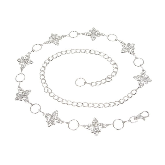 Ladies Rhinestone Fleur De Lis Metal Chain Belt