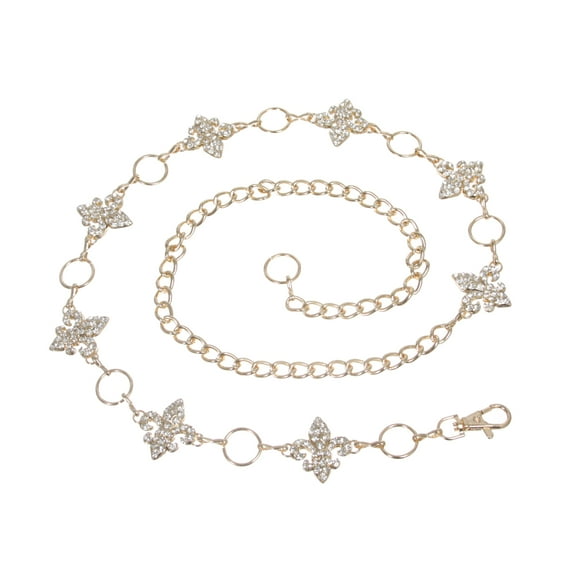 Ladies Rhinestone Fleur De Lis Metal Chain Belt