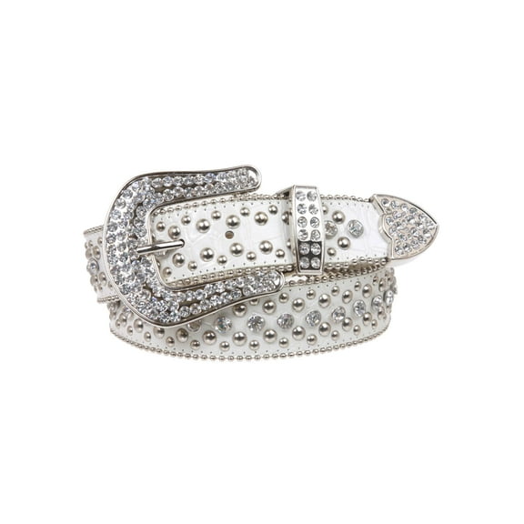 Ladies Rhinestone Studs Croco Print Leather Belt