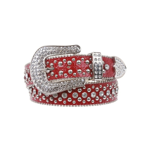 Ladies Rhinestone Studs Croco Print Leather Belt