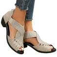 thumbnail image 1 of Ladies Rhinestones Shoes Open Toe Low Heeled Sandals Solid Color Casual Women's Beach Heels (White,38), 1 of 4