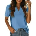 thumbnail image 1 of Ladies Ribbed Knit Henley Tops for Women's Short Sleeve V Neck T Shirts Solid Color Blouse Summer Loose Tunic Tops, 1 of 5
