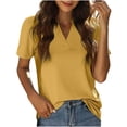 thumbnail image 1 of Ladies Ribbed Knit Henley Tops for Women's Short Sleeve V Neck T Shirts Solid Color Blouse Summer Loose Tunic Tops, 1 of 5