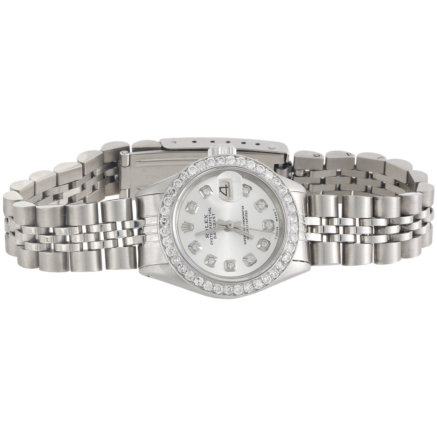 PreOwned Ladies Rolex 26mm Diamond DateJust Watch with Jubilee Band Shiny  Silver Dial