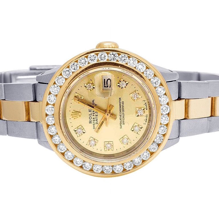 Ladies Rolex Datejust 26MM 18K Steel Champagne Dial Diamond Watch