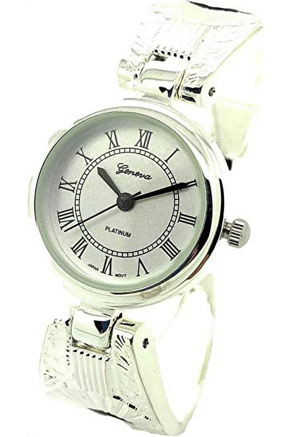 Ladies Roman Number Small Round Case Aztec Design Classic Bangle Cuff Women Watch
