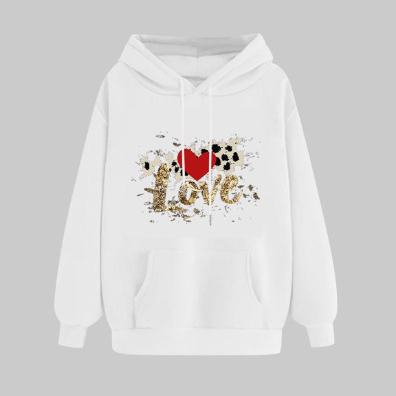 Ladies' Romantic Valentine Hooded Sweatshirt With Long Sleeve Cozy Fleece Material