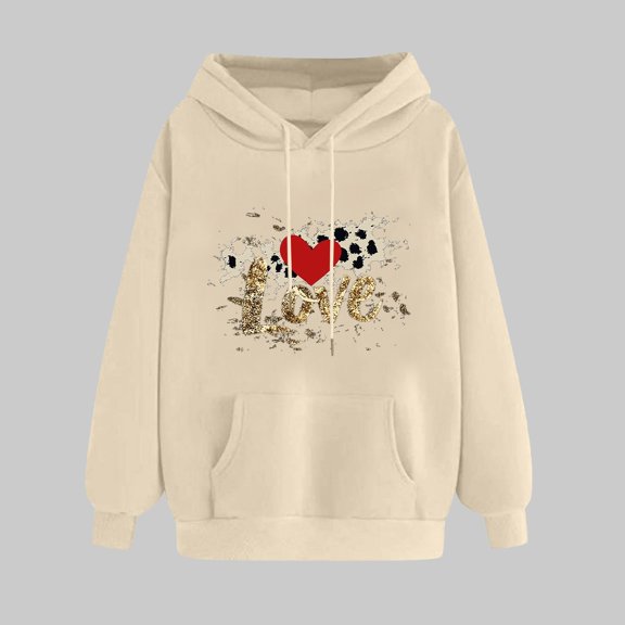 Ladies' Romantic Valentine Hooded Sweatshirt With Long Sleeve Cozy Fleece Material