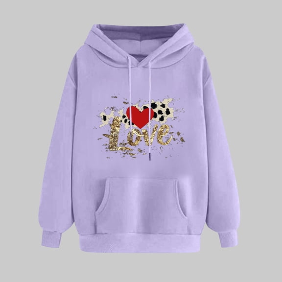 Ladies' Romantic Valentine Hooded Sweatshirt With Long Sleeve Cozy Fleece Material