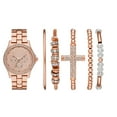 Ladies' Rose Gold Glitz Dial Watch and Stackable Bracelet Gift Set