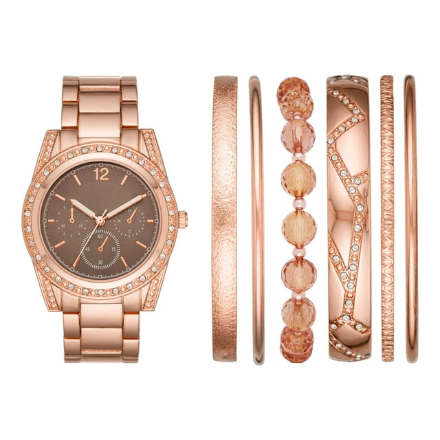 Ladies' Rose Gold Watch and Stackable Bracelet Gift Set