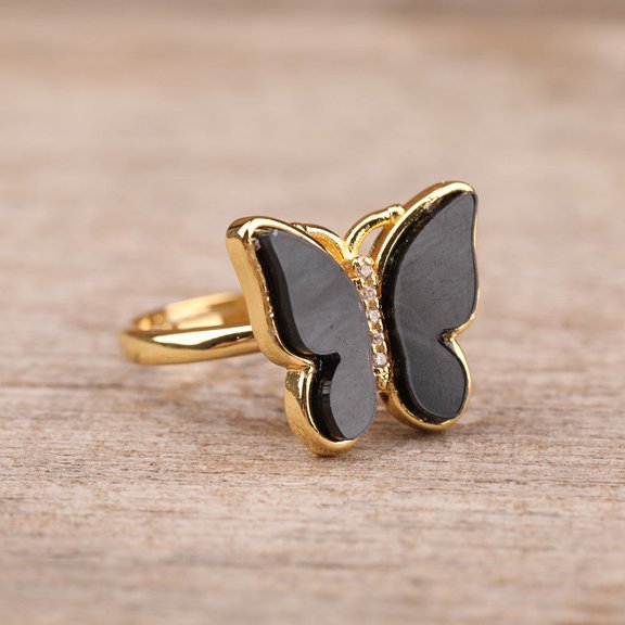 Ladies Rotatable Butterfly Enamel Gold And Copper Ring