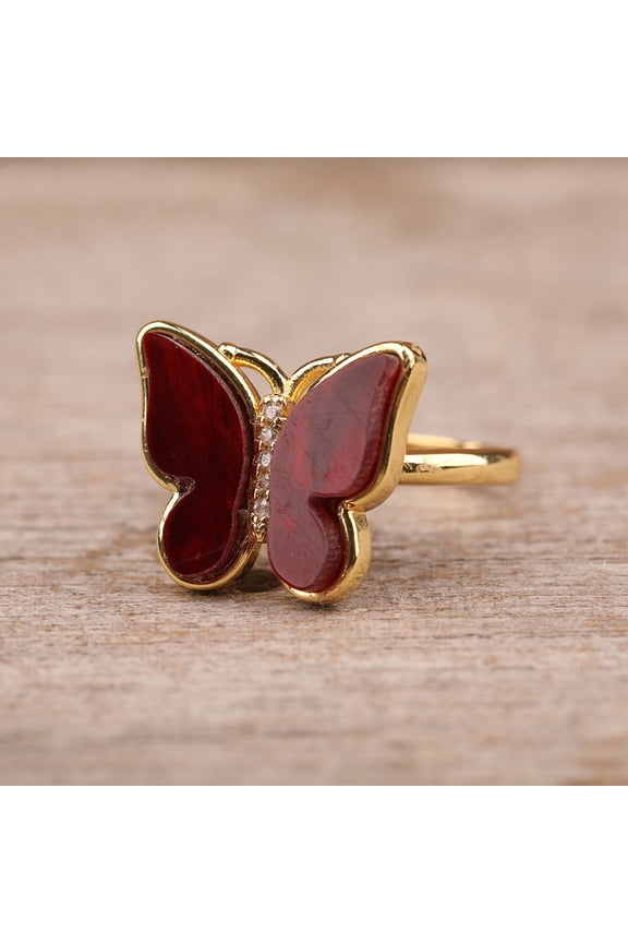Ladies Rotatable Butterfly Enamel Gold And Copper Ring
