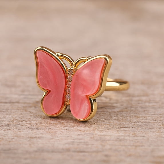 Ladies Rotatable Butterfly Enamel Gold And Copper Ring