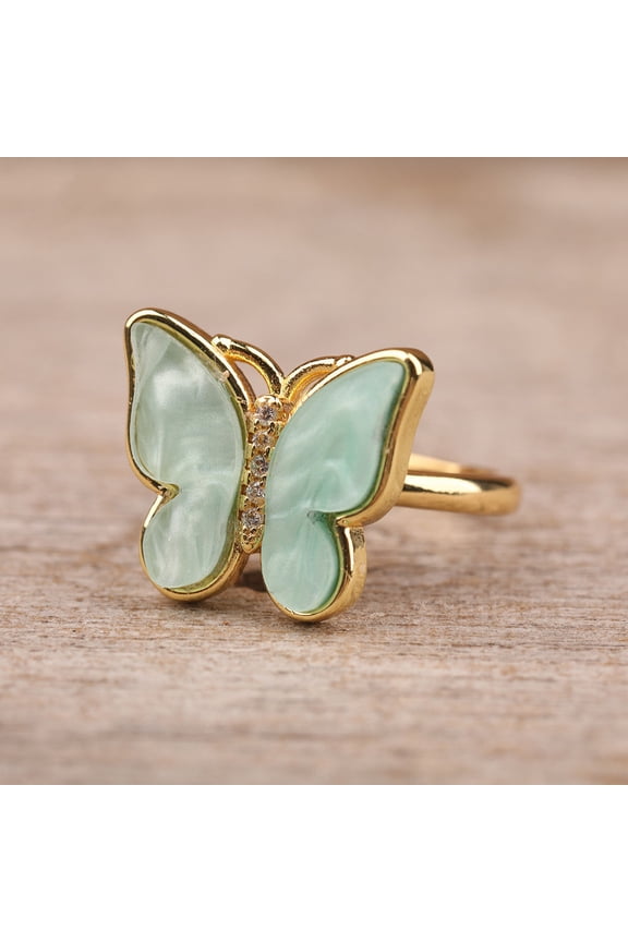 Ladies Rotatable Butterfly Enamel Gold And Copper Ring