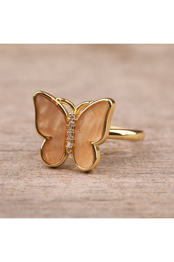 Ladies Rotatable Butterfly Enamel Gold And Copper Ring