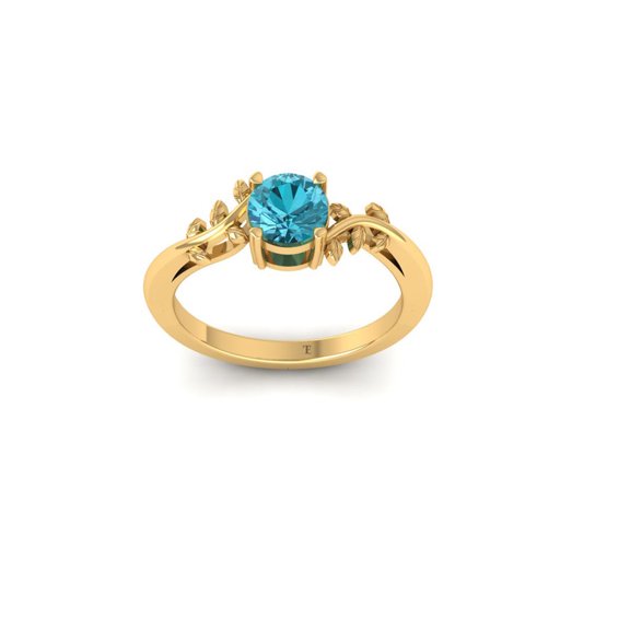 Ladies Round Cut Blue Topaz Engagement Ring, 0.75 TCW, 14K Yellow Gold Plated