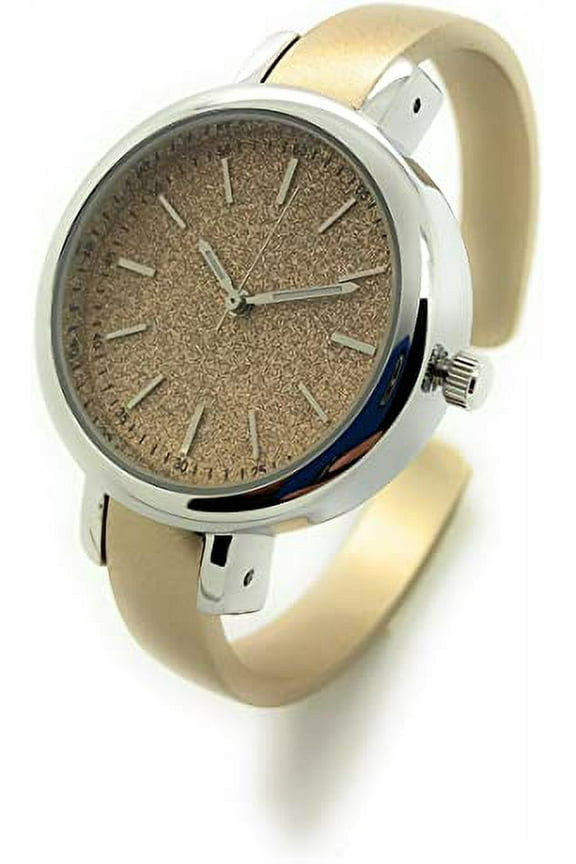 Ladies Round Dressy Fancy Trendy Sparkly Dial Bangle Cuff Fashion Watch