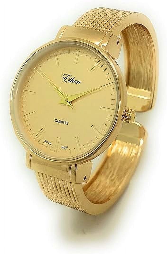 Eikon Gold Silver Tone Quartz Stainless Steel Case Cuff Watch EIKON BLACK OR GOLD+SILVER TONE,LIZARD PRINT,WHITE DIAL CUFF  main image 3
