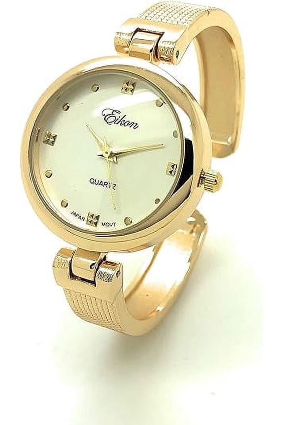 Ladies Round Mesh Look Elegant Metal Bangle Cuff Fashion Watch Eikon (Gold)