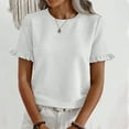 thumbnail image 1 of Ladies Round Neck Ruffled Short Sleeve T Shirt Top Womens T Shirts Long Sleeve Neck Tops for Women Plain Shirt Casual T Shirts Women Women Active Wear Tops Shirts Comfy Women Womens Casual Summer Tops, 1 of 4