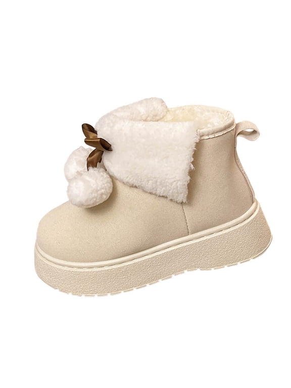 Ladies Round Toe Ball Pendant Thick Sole Boots, Warm Winter Casual Footwear Us Size 7.5
