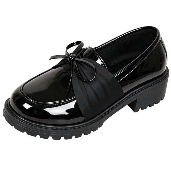 Ladies Round Toe Loafers Bowknot Chunky Sole Comfort Slip Us4.5