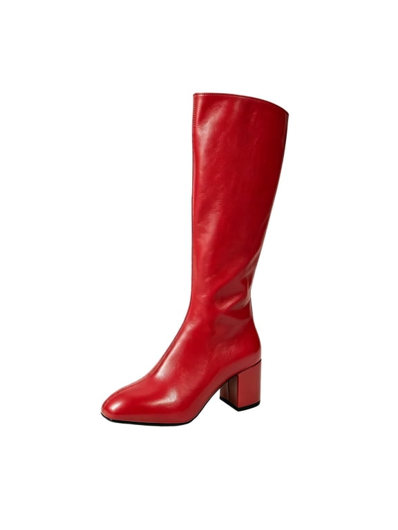 Ladies Round Toe Mid Calf Boots, Solid Color Comfortable Mid Heel Versatile Plus Size Fall Winter