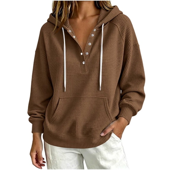 Ladies Ruched Crochet Hooded Plain Loose Fit Hoods Outfits Sweatshirt for Women Sweater Fall Winter Outfits 2026 Brown XL