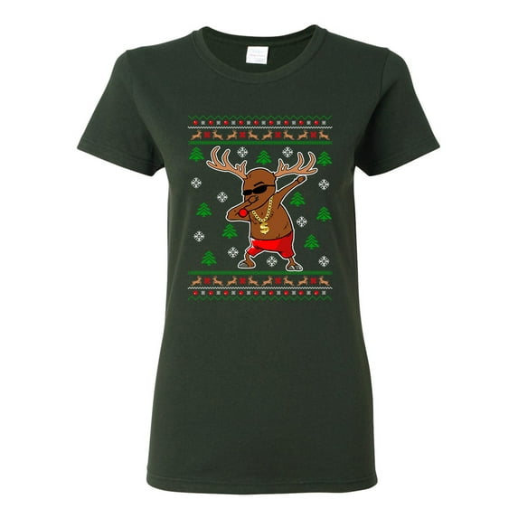Ladies Rudolph Gangsta Sleigh Reindeer Cool Ugly Christmas Funny DT T-Shirt Tee