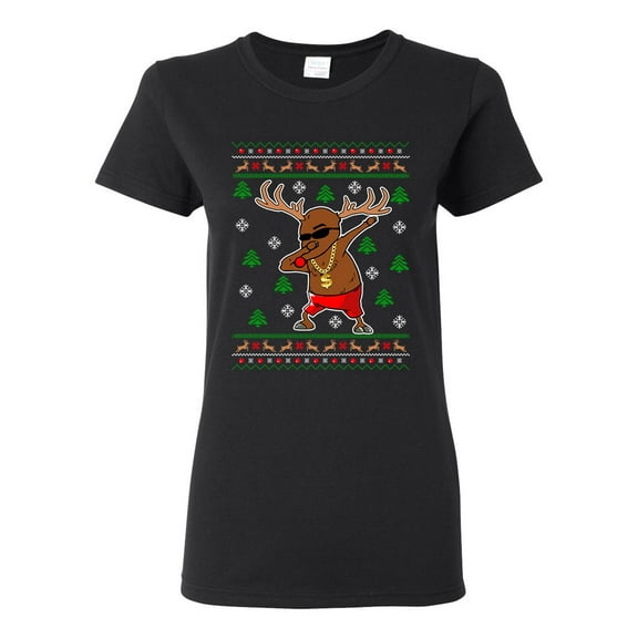 Ladies Rudolph Gangsta Sleigh Reindeer Cool Ugly Christmas Funny DT T-Shirt Tee
