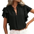 thumbnail image 1 of Ladies Ruffle Sleeve Tops Summer Trendy Deep V Neck Short Sleeve Shirts Business Dressy Casual Solid Blouses (XL, Black), 1 of 5
