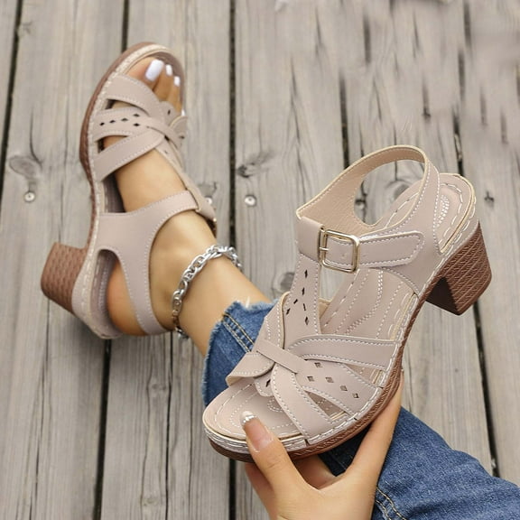 Ladies Sandals Oofos Clogs Women Women Summer Sandals Women's Fashionable Casual Versatile Fish Mouth Buckle Spring And Summer Thick Heel Sandals Beige