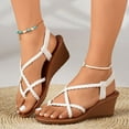 thumbnail image 1 of Ladies Sandals Women's Fashion Casual Spring And Summer Beach Versatile Clip-Toe Wedge Heel Thick-Soled Sandals White, 1 of 9