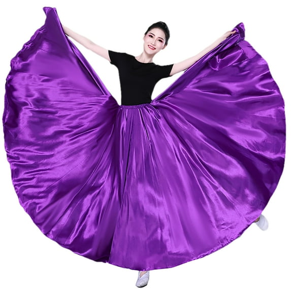 Ladies Satin Long Full Skirt For Ballroom Belly Dance Performance