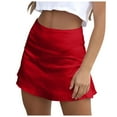 thumbnail image 1 of Ladies Satin Silk High Waist Mini Skirt - Hip Zipper, Polyester, Casual Summer Beachwear, S-XL Sizes, 1 of 5