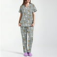 thumbnail image 1 of Ladies Scrub Shirt，Women's Short-Sleeve Easter Print Nursing Scrubs Set with Pockets，Gray，S, 1 of 4