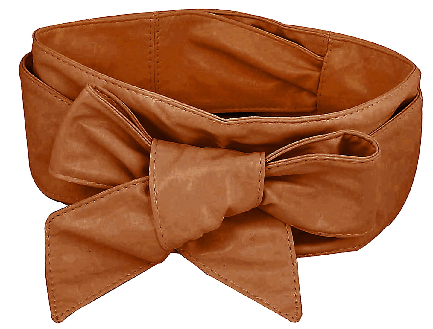 Ladies Self Tie Wrap Around Wide Faux Leather Waistband Belt Brown