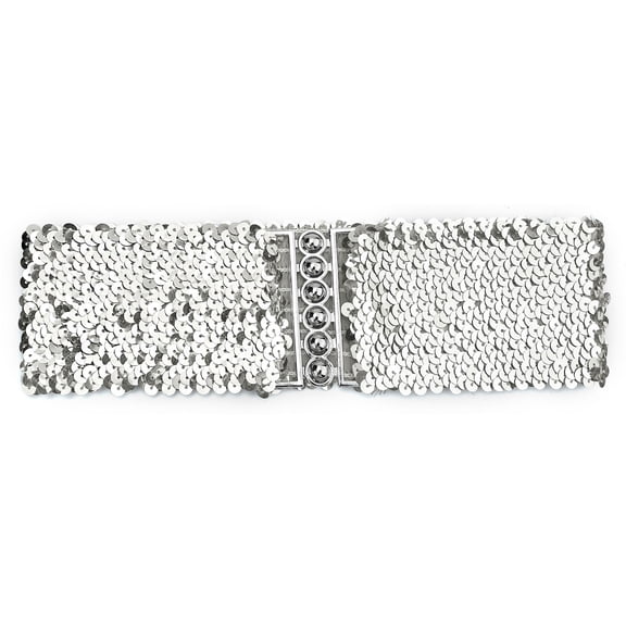 Ladies Sequins Decor Metal Interlooking Buckles Elastic fashion Waist Belt