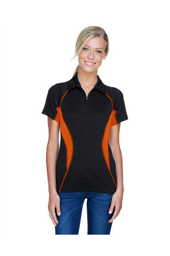 Ladies' Serac UTK cool?logik™ Performance Zippered Polo - BLACK/ MANDARIN - S