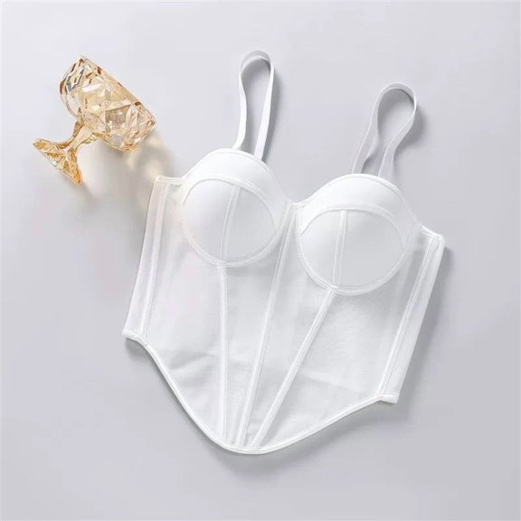 Ladies' Sexy Fishbone Exposed Waist Bra: Fashionable Contrasting Color Waist Bra With Suspender Top(White L)