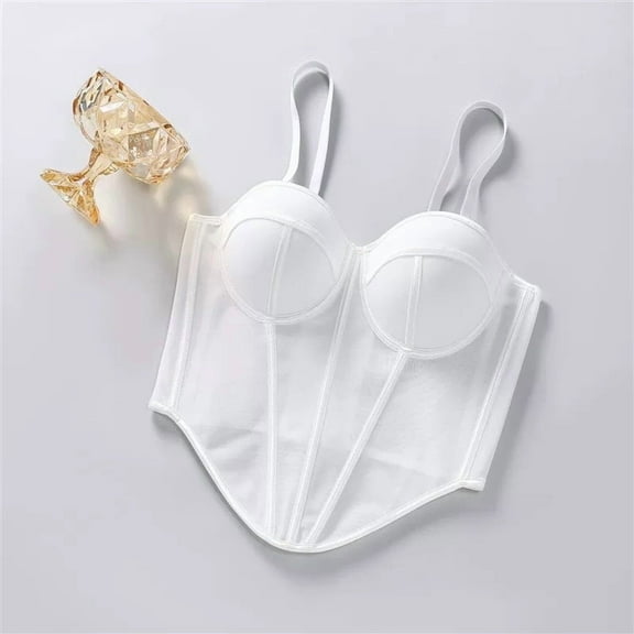 Ladies' Sexy Fishbone Exposed Waist Bra: Fashionable Contrasting Color Waist Bra With Suspender Top(White M)