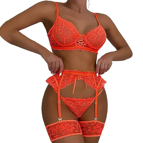 Ladies' Sexy Garter Underwear Set With Stockings Or Ankle Bands