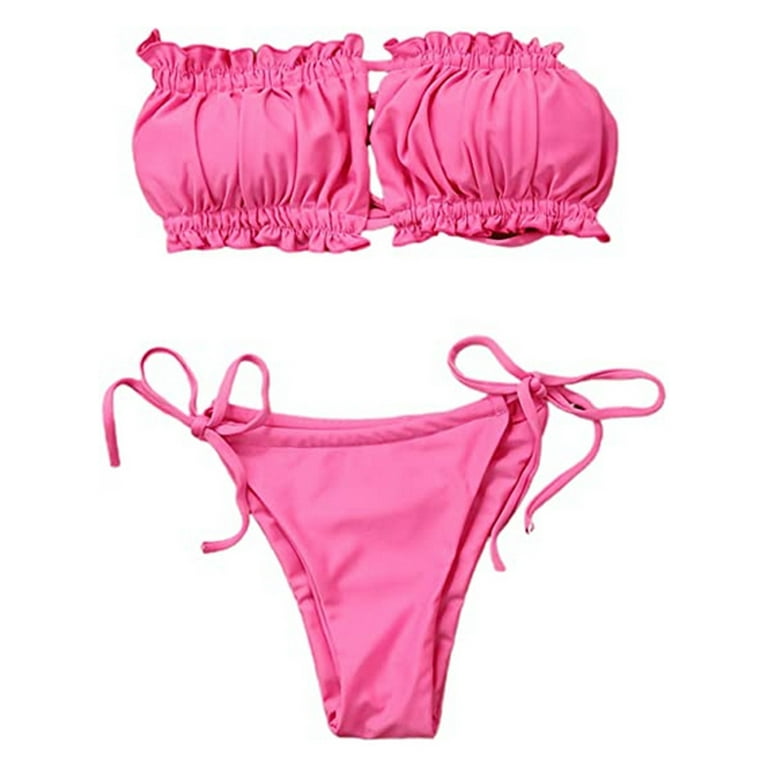 Hot Pink Pure Color Two Piece Bikinis Swimwear Bathsuit